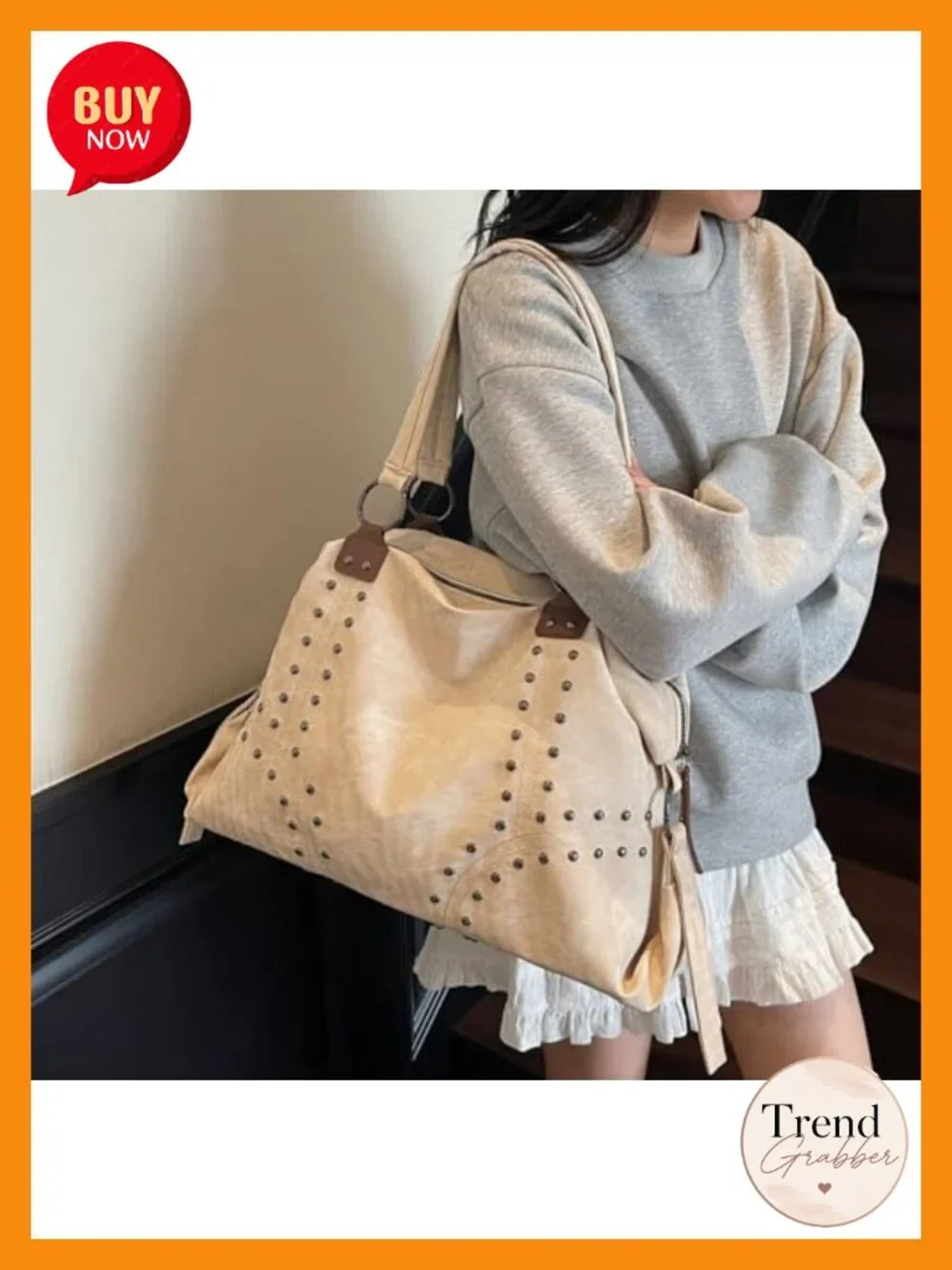 Faux Leather Studded Hobo Tote Bag Top-Handle Shoulder Bag Y2K Punk Purse